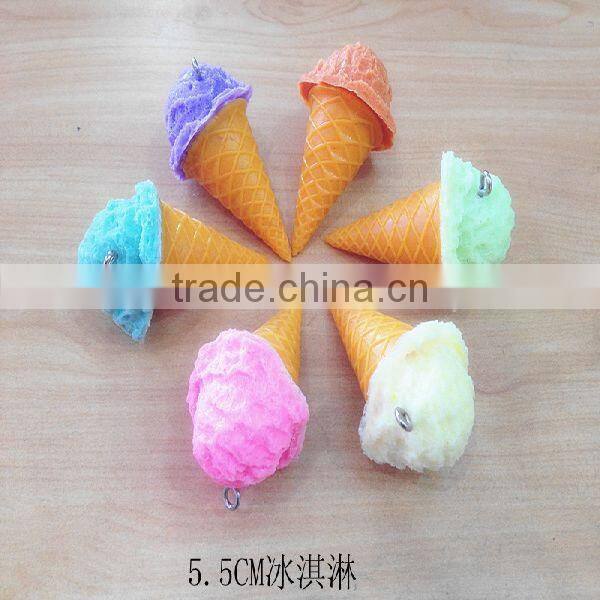 Top sell fake ice cream key chains for cool summer promotion products/Artificial cone ice cream for mobile phone straps in arts