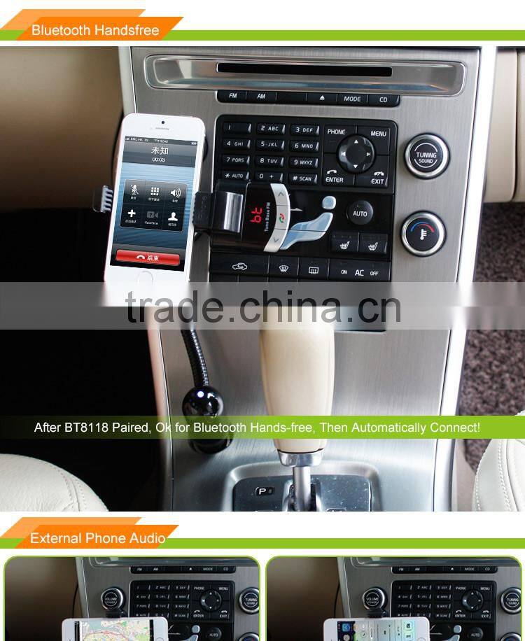 Bluetooth FM Transmitter Car Kit Cellphone Holder GPS and MP3 Player USB Charger