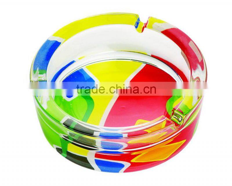Glass ashtray with decal on bottom,high quality glass ashtray