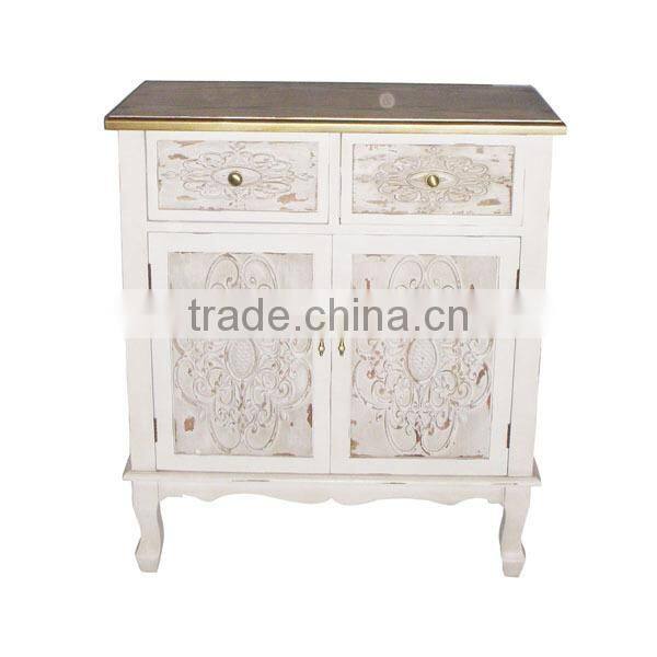 Antique White Finish Wooden Cabinet Retro Wooden Carved Cabinet Cheap Wooden Cabinet Wholesale