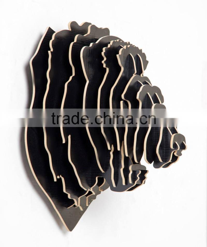 Creative home decorations Wooden Lion head lovely animal head hanging ornament crafts 3D wood animal head high quality