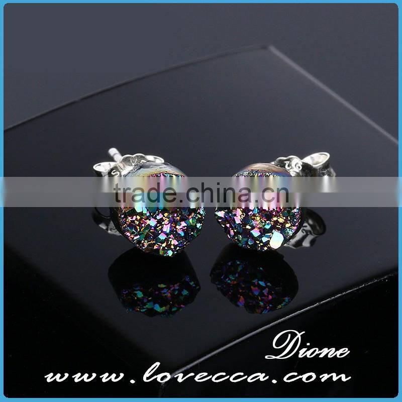 Wholesale Newest Fashion 925 Sterling Silver Yellow Druzy Jewelry Stud Earrings