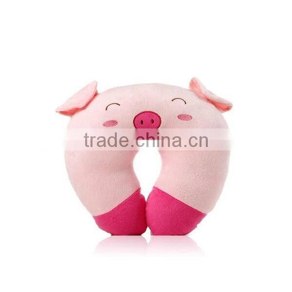 2017 new products funny Pink Pig shaped bolster cushion custom plush travel neck sleeping cotton u pillow for promotional gifts