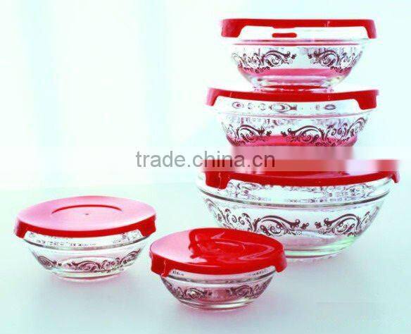 Hot sale different size 5pcs glass bowl set with yellow lid