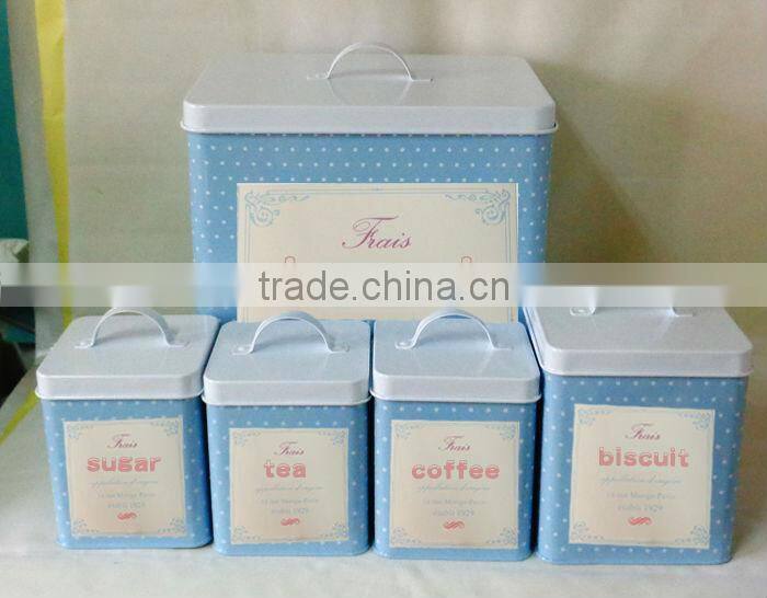 Hot sale square Kitchen Storage Set of 5 Bread bin Coffee/Tea canister
