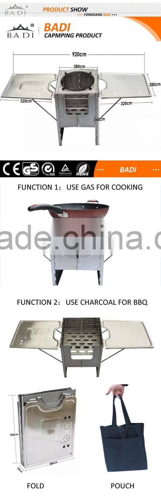outdoor camping stainless protable charcoal and gas bbq stove with carry bag