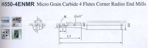 Micro Grain Carbide 4 flutes Corner RadiusEnd Mills
