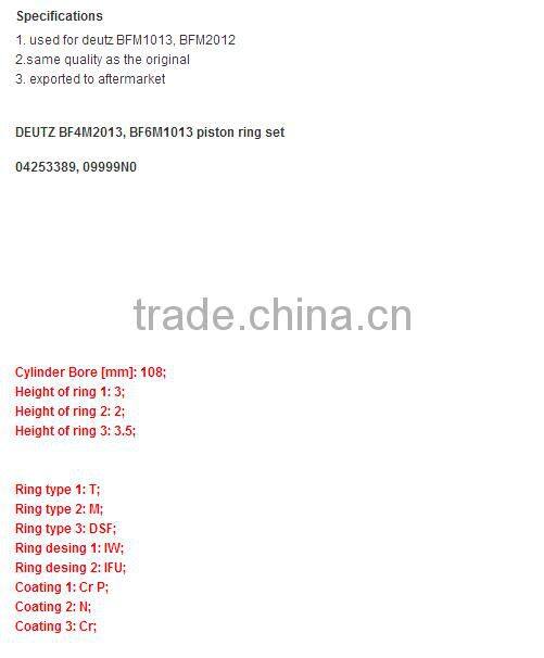 Deutz BFM1013 piston ring set 04253389, 09999N0