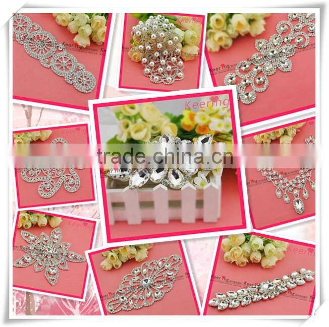 2015 wholesale fancy crystal embellishment rhinestone applique design WRE-171