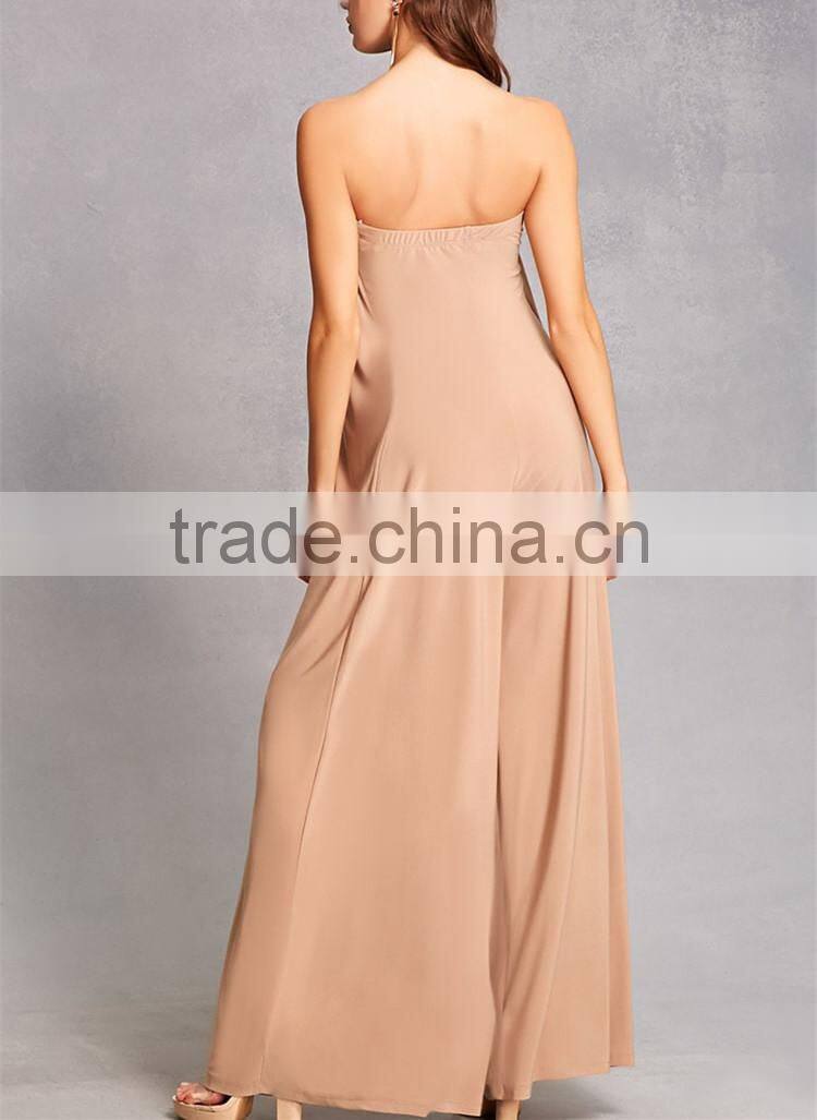 Top Quality Modern Design palazzo leg cut straight neckline Strapless Wide-Leg Jumpsuit