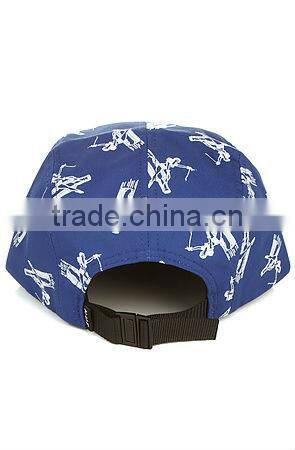 Blue flat brim floral custom print 5 panel mens caps