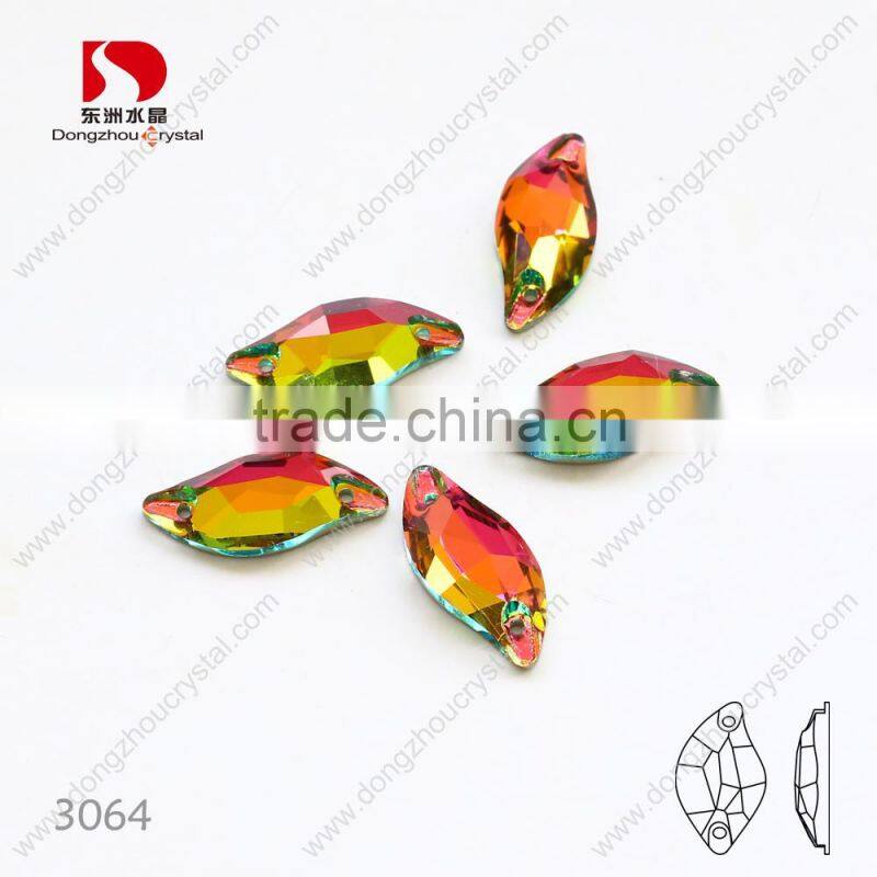 leaf shape k5 crystal sew on stones with silver plated/foiled flat back