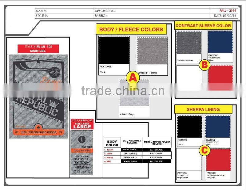 2014 Stock Boys / mens / big mens polyester winter sherpa lined fleece jacket /coat