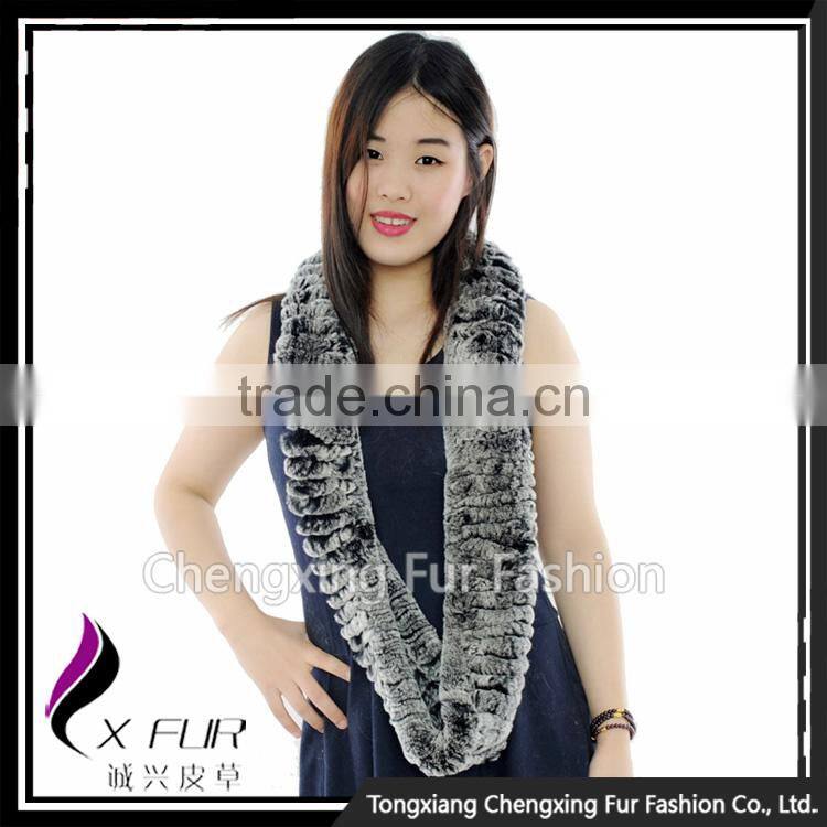 CX-S-125H Infinity Real Rex Rabbit Fur Scarf Snood White Winter Fashion Scarf