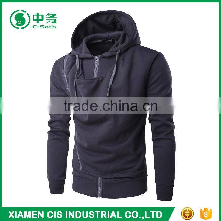 Morden Fashion Custom Logo Pure Color Double Zip Up Mens Sublimation Black Hoodie
