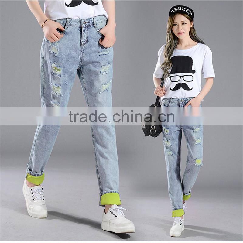 2016 new fashion brand blue jeans women Slim jeans female comfortable stretch pencil pants hole beggar women