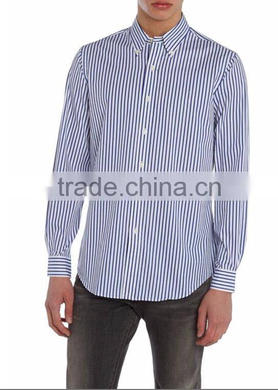 men stripe long sleeve cotton shirt slim fit shirt