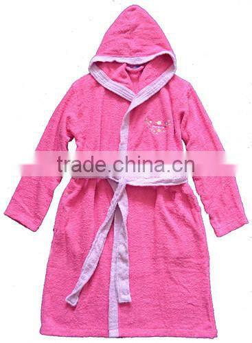 Wholesale embroidery design cotton terry custom kids bathrobe with hood