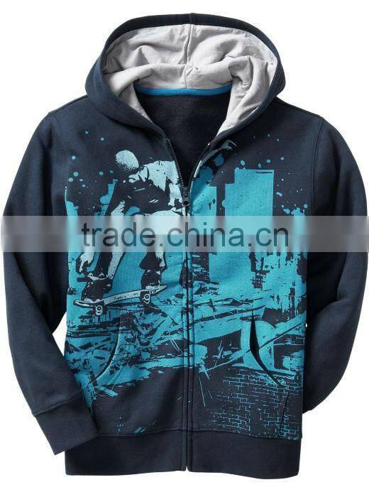 CHILDREN PRINTED ZIP UP HOODY WITH CONTRAST INNER LINING