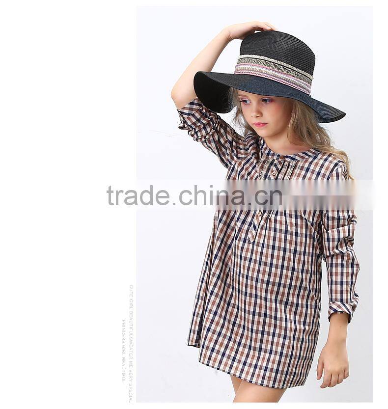 Latest designs fall boutique outfits long sleeve girl plaid dress wholesale children's boutique clothing