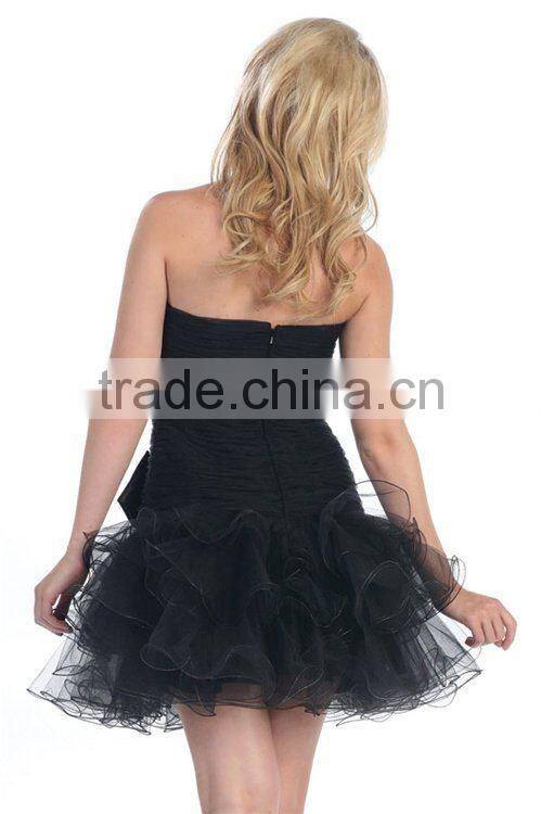 A-line Strapless Knee-length Organza Sheath Prom Dress