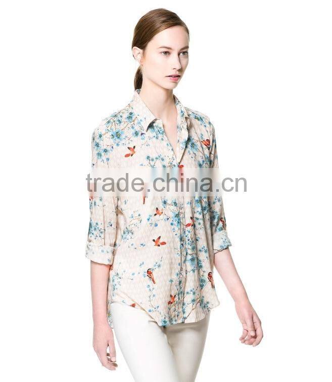 Fashion ladies blouse,bird printing woman shirt/women colthing long sleeve