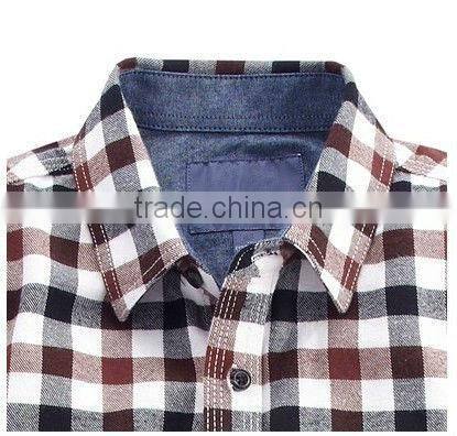2016 fashion contrast color long sleeve flannel plaid casual shirt for men