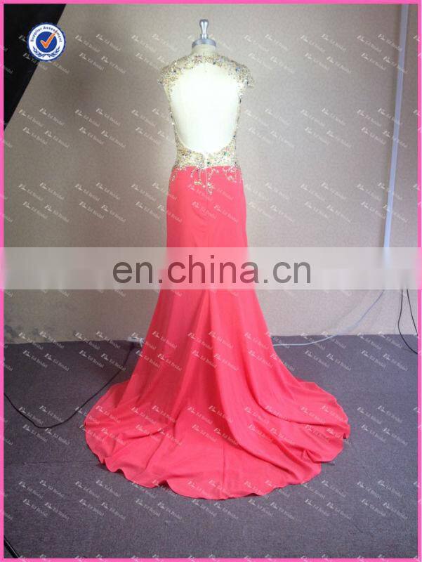 NC920 Delicate Beaded See Through Top 2014 Sexy Side Slit Prom Dress