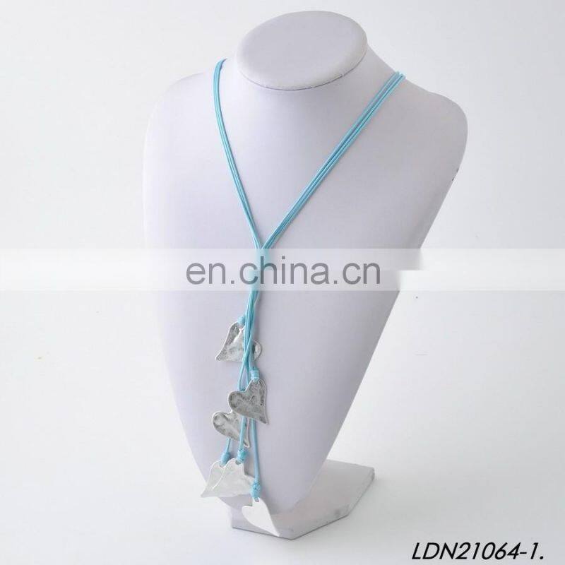 Layer Leather Necklace Gold 7 silver Hammered Charm Heart Tassel Necklace