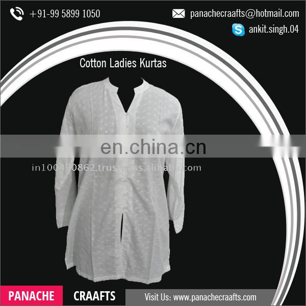 100% Cotton Summer Lucknowi Chikan Kurtis for Sale