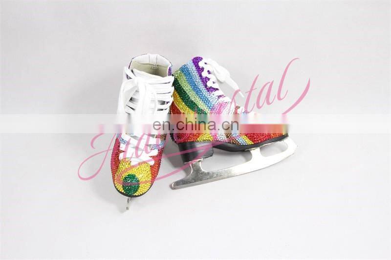 Aidocrystal colourful High Quality crystal Figure Skate Shoes for winter sport