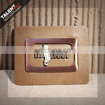 custom new vogue style laser brown leather patch with metal for denim jeans
