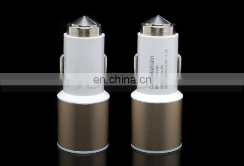 Universal Dual USB 2 Port Car Charger and Safety Hammer Charger 5V 2A