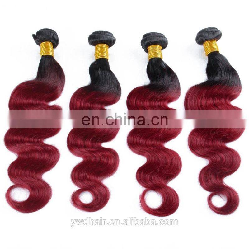 Dark Root Ombre Hair Extensions 1b/99j Peruvian Virgin Hair Body Wave Wavy Red Wine Two Tone ombre Human Hair Weave