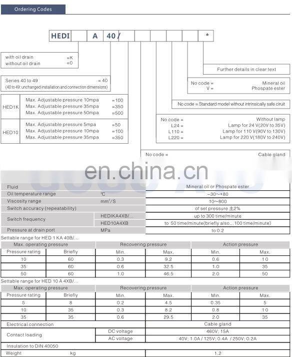 Practical top quality hydraulic adjustable pressure switch