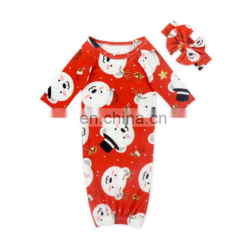 Newest Prints Baby Gowns With Knot Long Sleeve Infants Sleepwear Wholesale Toddler Pajamas Clothes bag