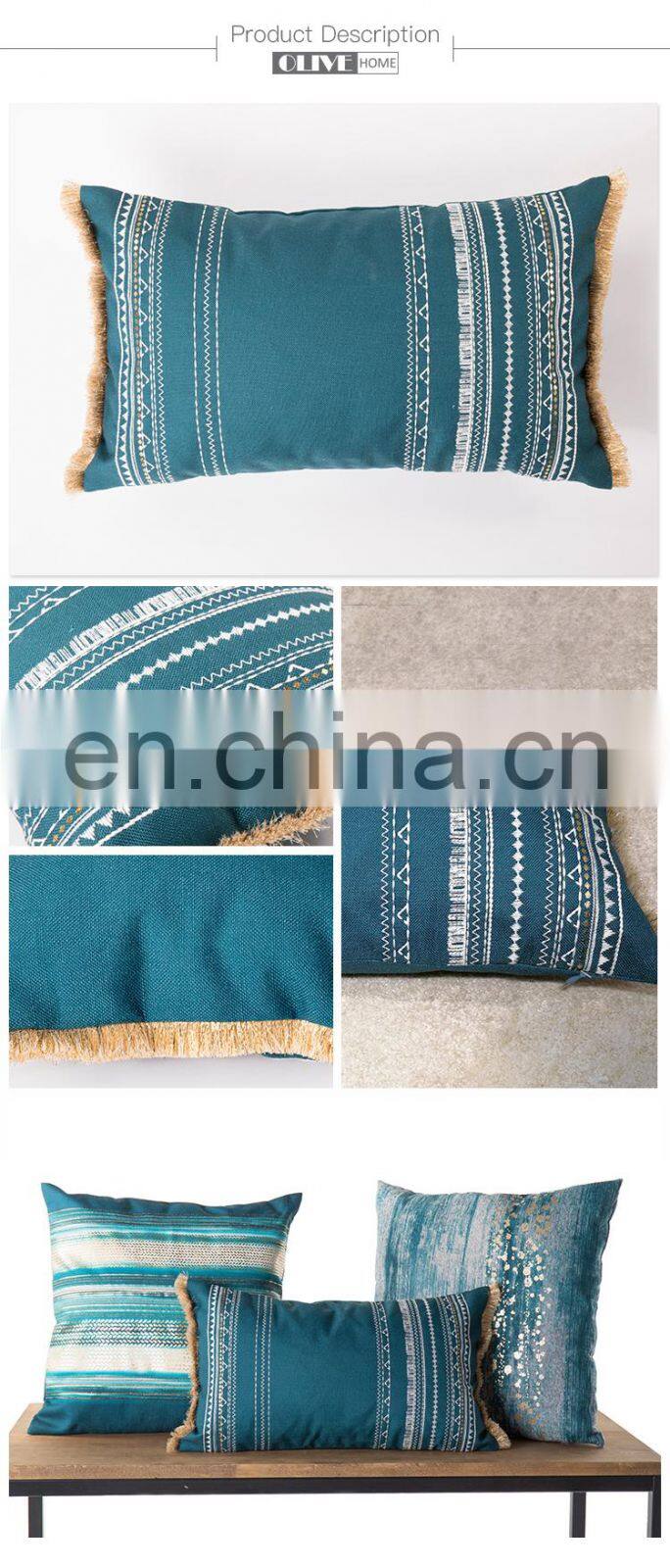 Spring Fashion Design With Gold Thread Tassel Lazies Embroidery Sofa Waist Cushions For Sale
