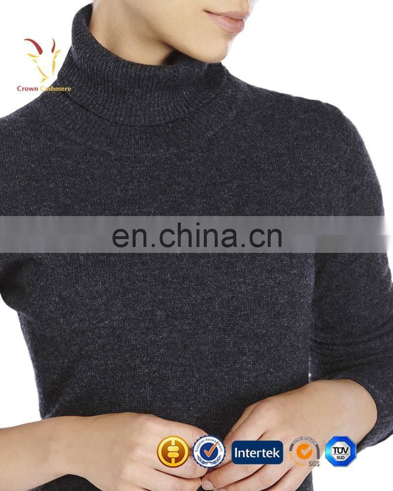 Ladies Turtleneck Pure Color Slim Fit Ribbed Knit Pullover Sweaters