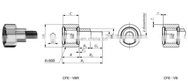 CFE 6 VB Japan standard Eccentric type Cam Follower Full Complement type With Hexagon Hole CFE 6 VBR