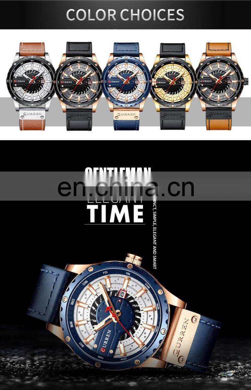 Curren 8374 Nice Quartz Watches for Men Analog Fashion Leather Unusual Custom Brand Watch