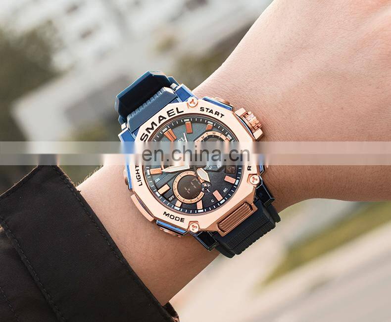 SMAEL 8047 Quartz Watches Sports Male Clock Alarm 50M Waterproof Stopwatch LED Back Light Wristwatches Men Watch Sport