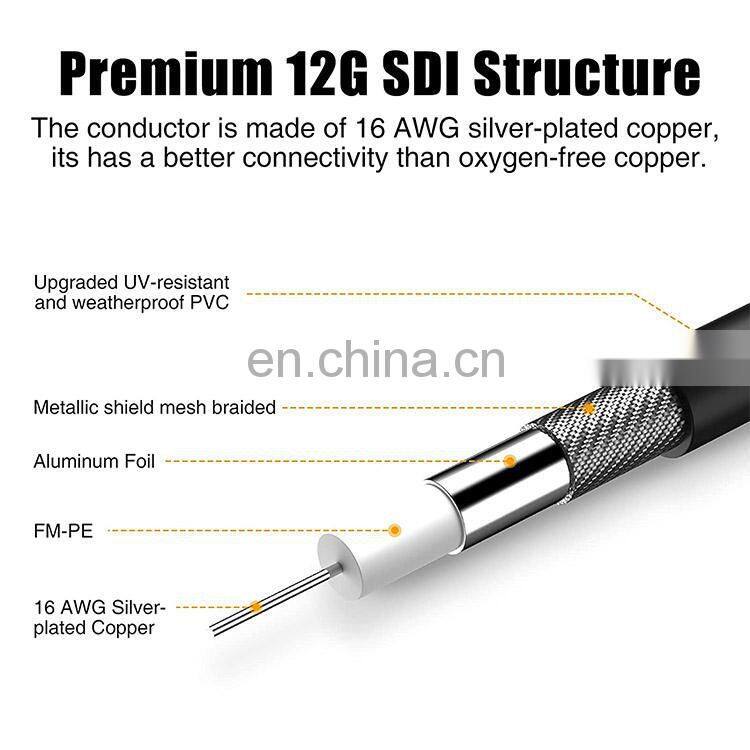 Black CCTV Video Connection Golden Plated BNC CABLE HD Camera Cable 75 Ohm SDI BNC Cable