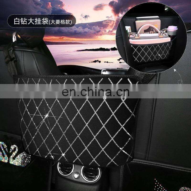 Universal Car Rhinestone Storage Bag Auto Organizer Crystal Leather Car Seat Gap Filler Organizer Car Decor Accessories