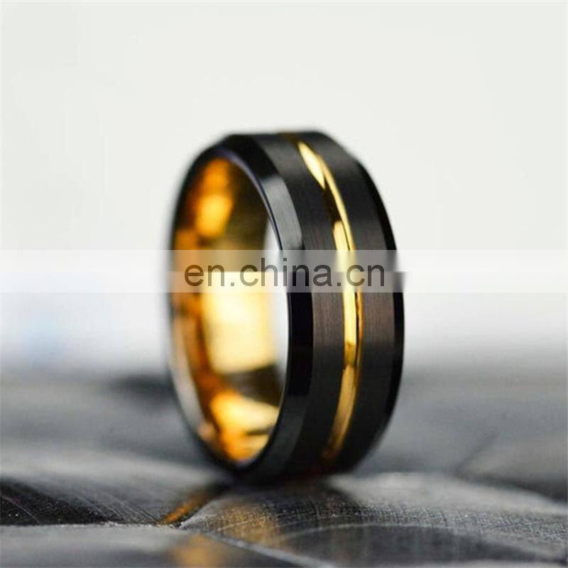 Men's fashion 8MM Black Brushed Ladder Edge Stainless Steel Ring Blue Groove Men Wedding Ring Gifts For Men
