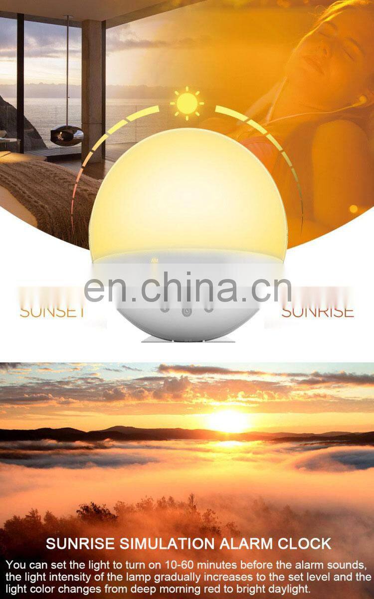 Wooden Led Sunrise Sleep Training Wake-up Light Alarm Clock