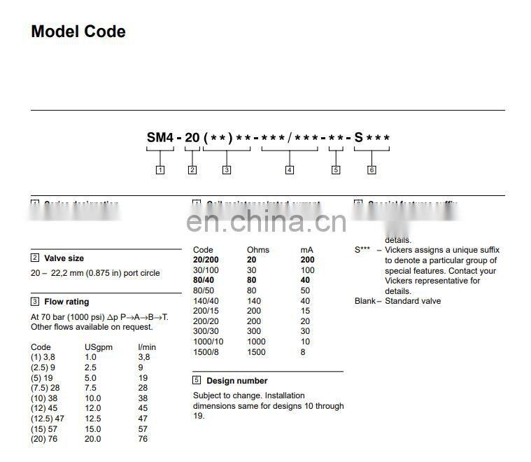 Eaton SM4-20(15)57-80/40-10-H607H hydraulic proportional servo valves