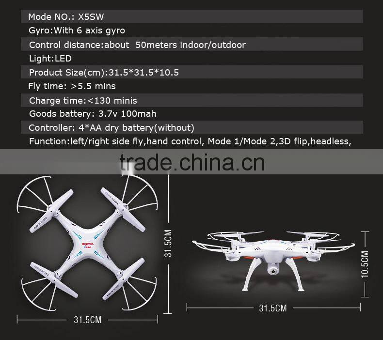 2015 X5SW WIFI FPV Drone Professional 2.4G 4 CH RC Flying UFO Toys