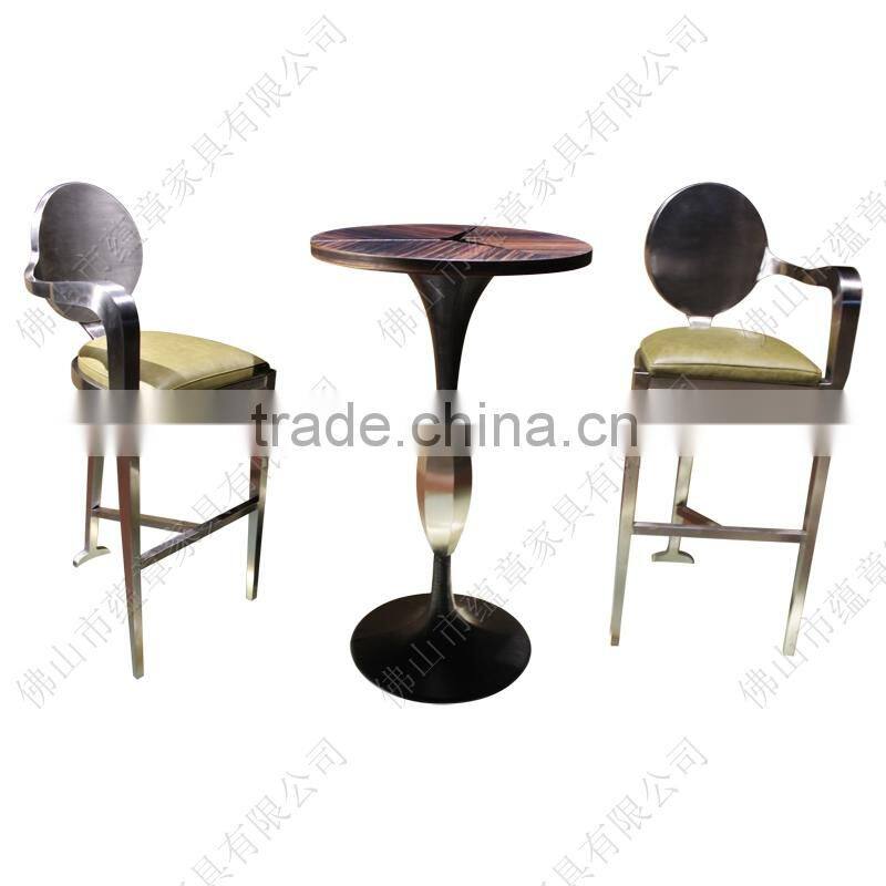 Latest design Stainless steel high bar table with wooden top