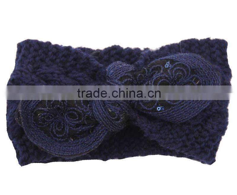 2015 Winter Newest Charm Women's Christmas Gift Knit Elastic Bow Knot Lace Flower Headband