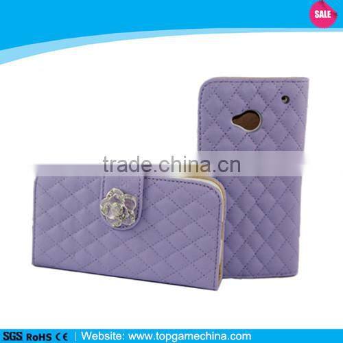 Leather wallet case for htc one m7 diamond leather case